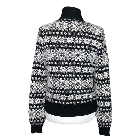 Lauren Ralph Lauren Active Eyelash Sweater Full Zip Fair Isle Black Soft White - Picture 6 of 7